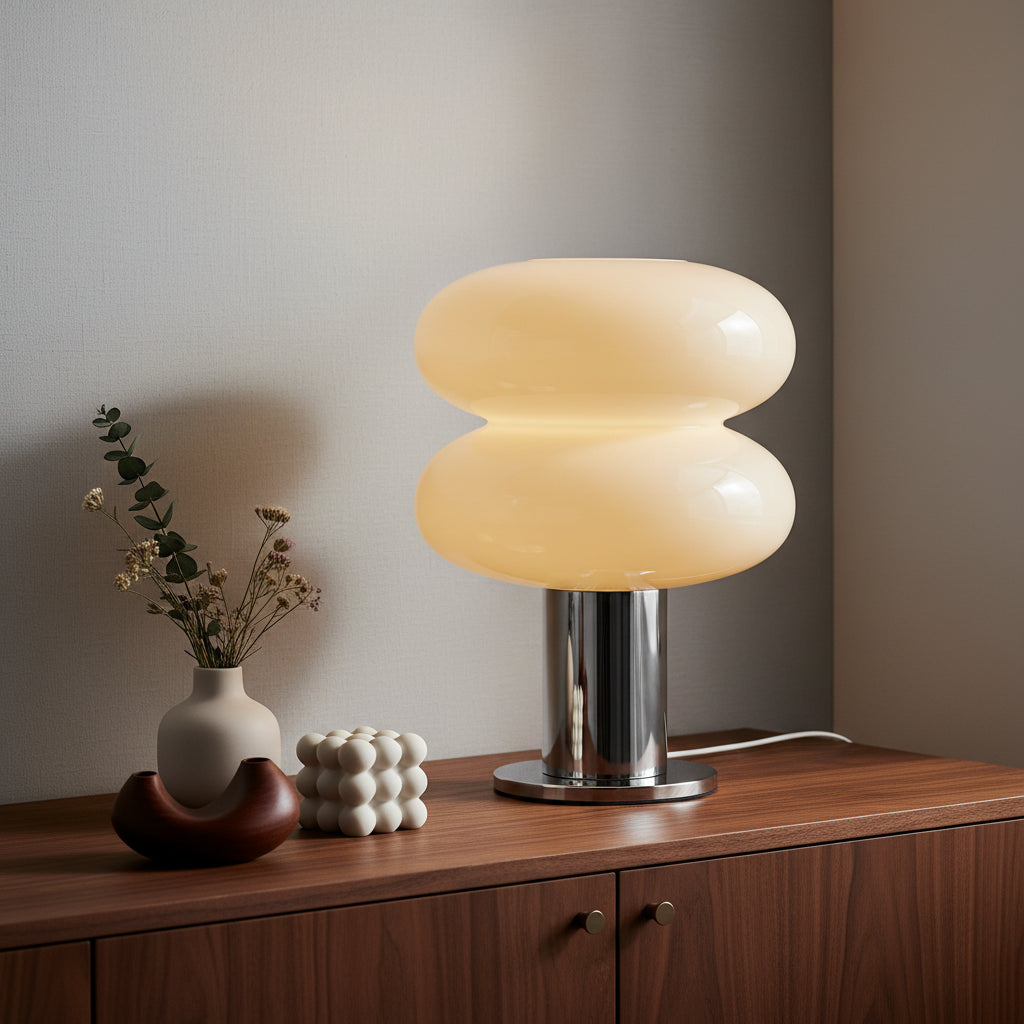 Macaron Glass LED Table Lamp with Trichromatic Dimming for Bedroom and Living Room