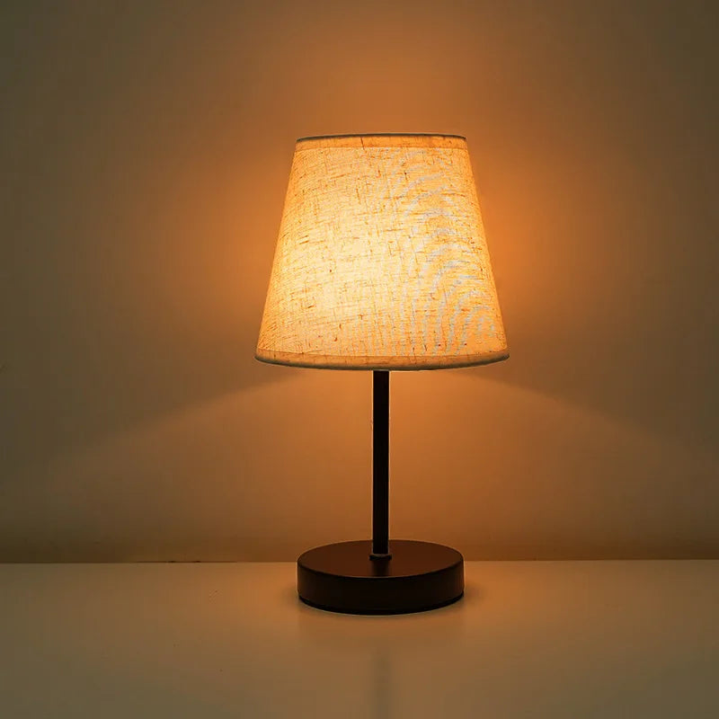 Fabric LED Desk Lamp USB Rechargeable Dimmable Wrought Iron Wood Base Bedside Night Light for Bedroom Study Dormitory