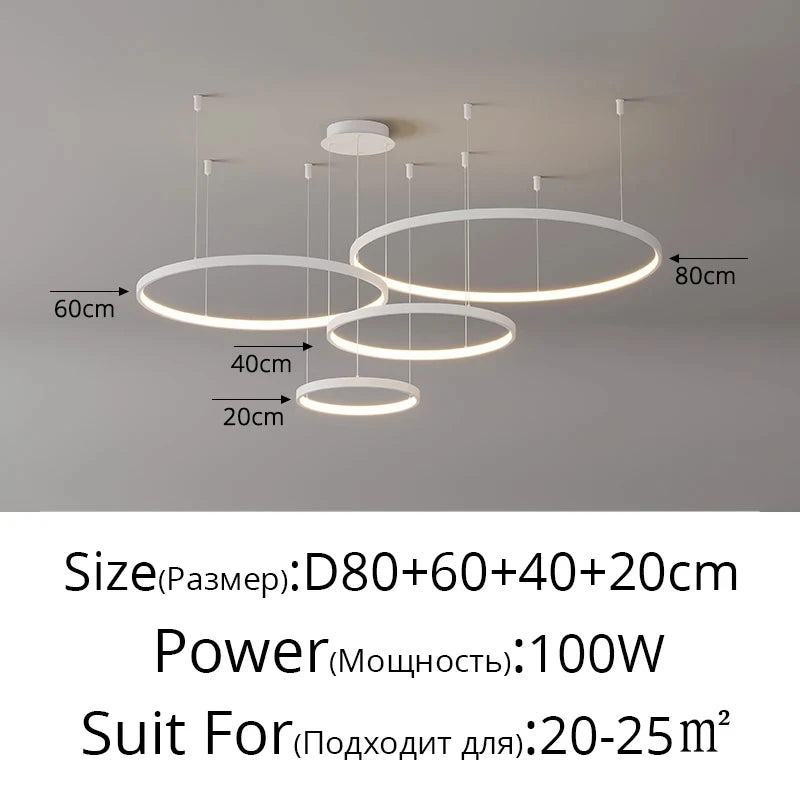 Black Rings Simple Style Modern Pendant Light Minimalist Chandelier Living Room Restaurant Dimmable Remote Lamp Home Decoration