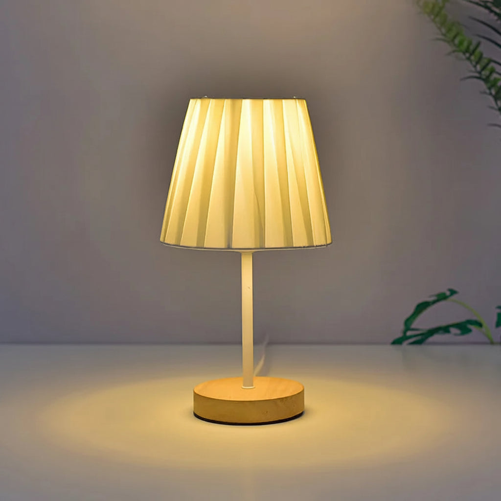 Fabric LED Desk Lamp USB Rechargeable Dimmable Wrought Iron Wood Base Bedside Night Light for Bedroom Study Dormitory
