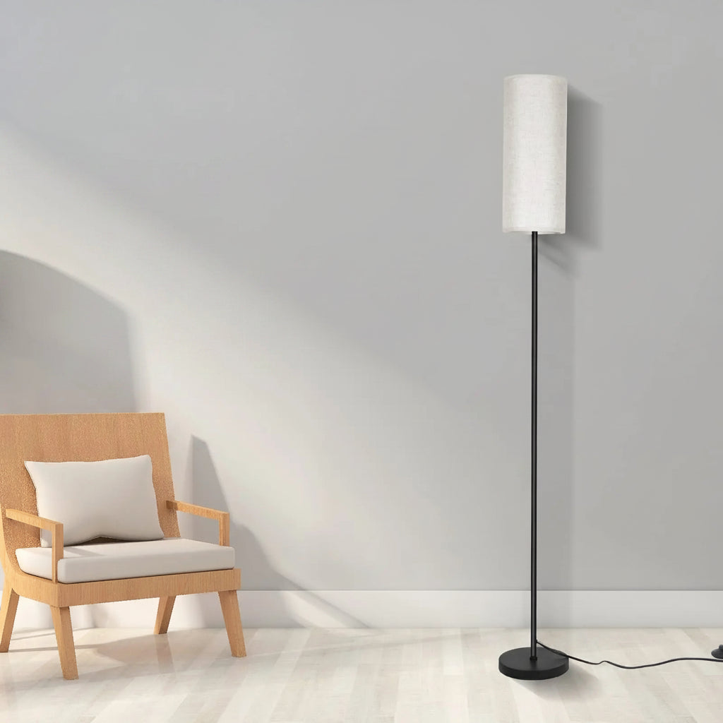 Modern LED Floor Lamp Stepless Dimmable Linen Shade Foot Switch Remote Control Standing Light for Bedroom Living Room Office