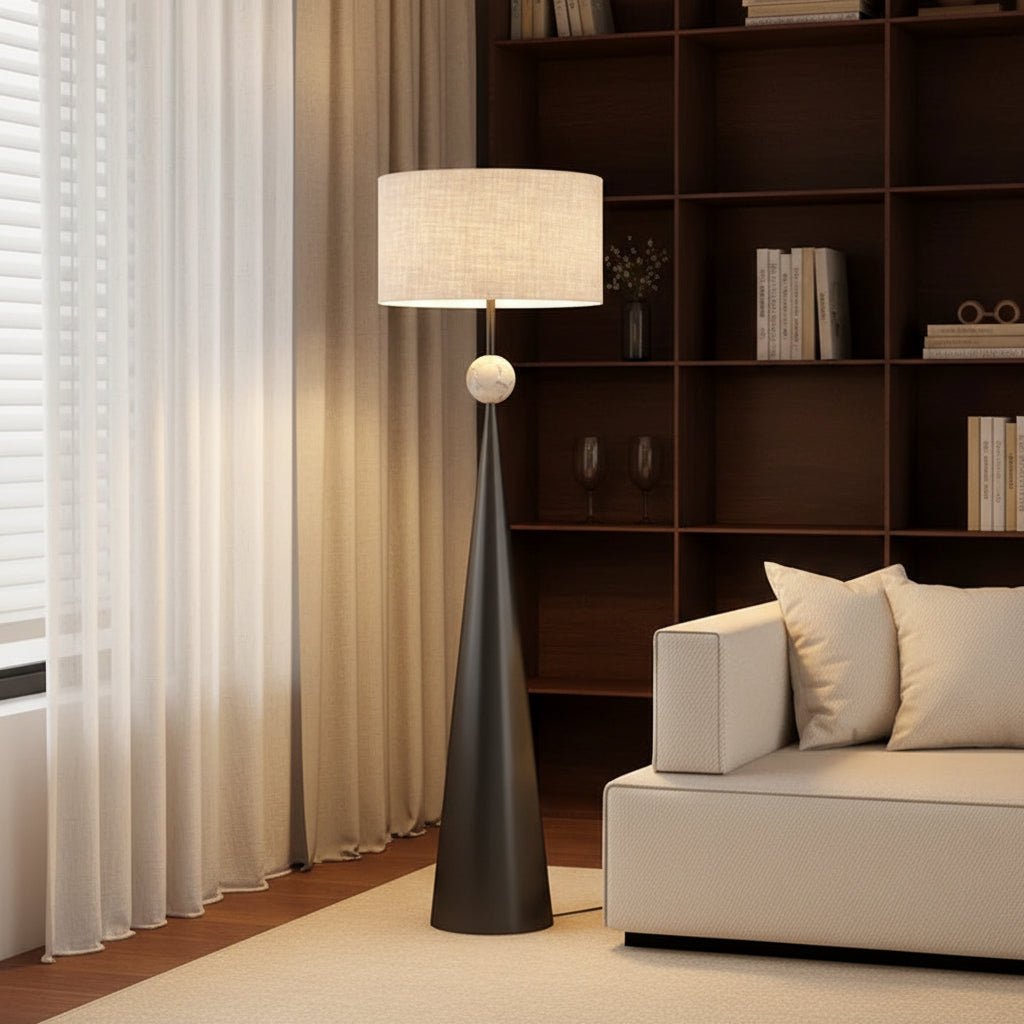 French Medieval Fabric Walnut LED Floor Lamp for Bedroom Living Room and Apartment