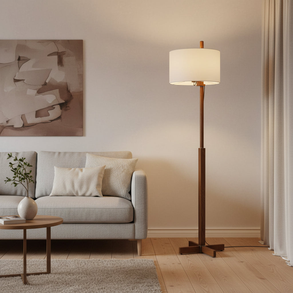 Retro Walnut Solid Wood Floor Lamp for Living Room Bedroom and Study