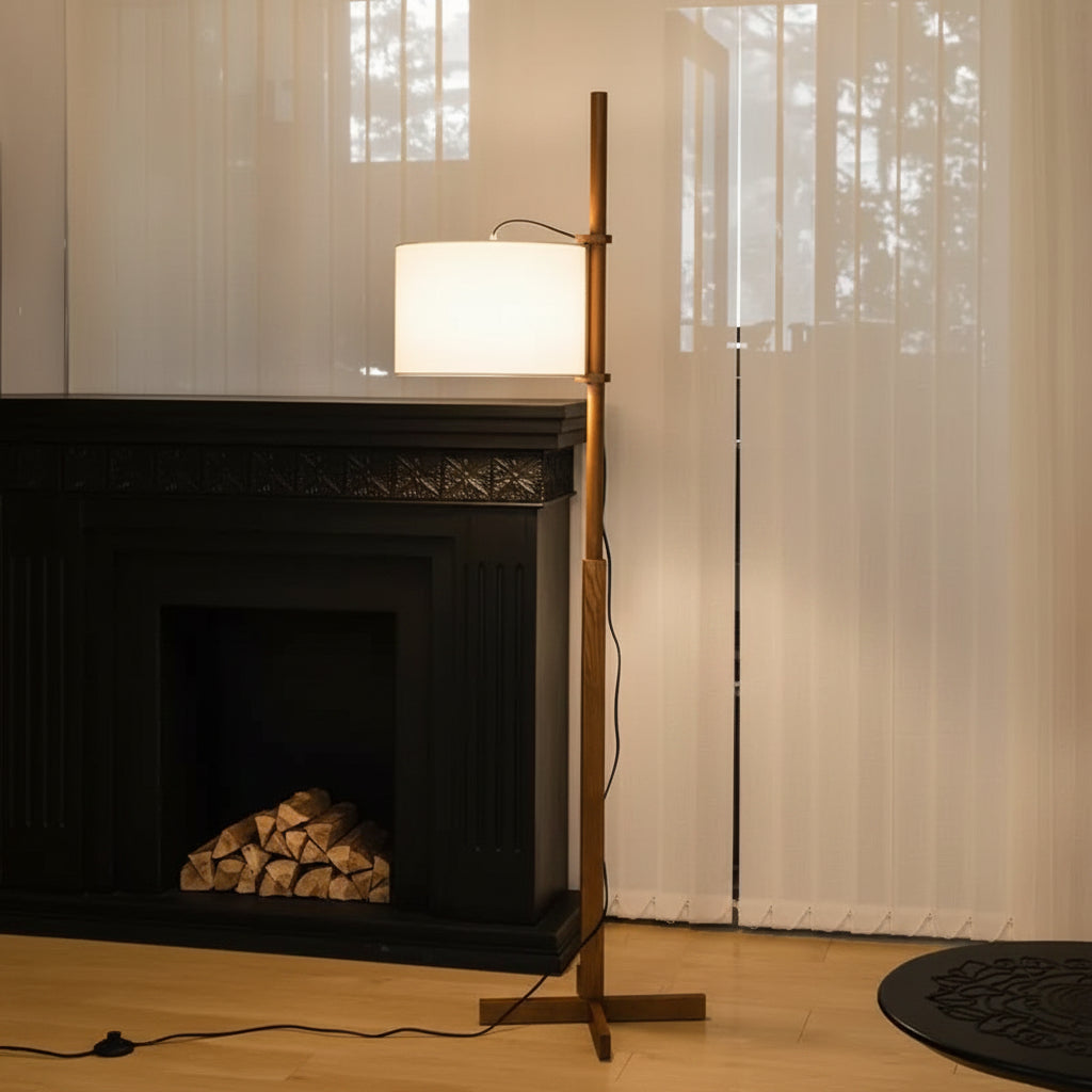 Retro Walnut Solid Wood Floor Lamp for Living Room Bedroom and Study