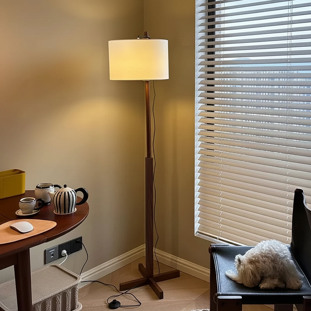 Retro Walnut Solid Wood Floor Lamp for Living Room Bedroom and Study
