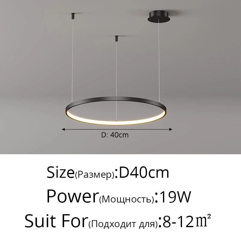 Black Rings Simple Style Modern Pendant Light Minimalist Chandelier Living Room Restaurant Dimmable Remote Lamp Home Decoration