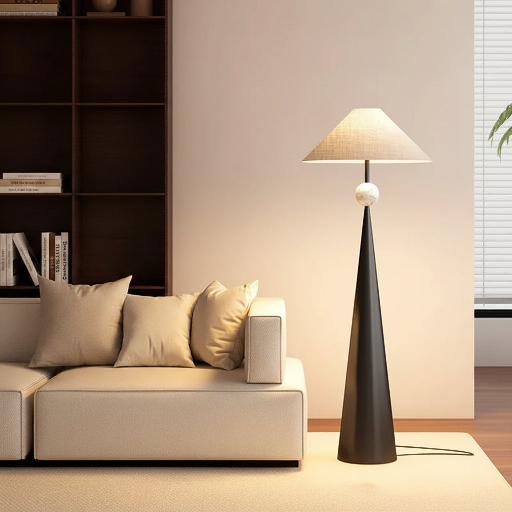 French Medieval Fabric Walnut LED Floor Lamp for Bedroom Living Room and Apartment
