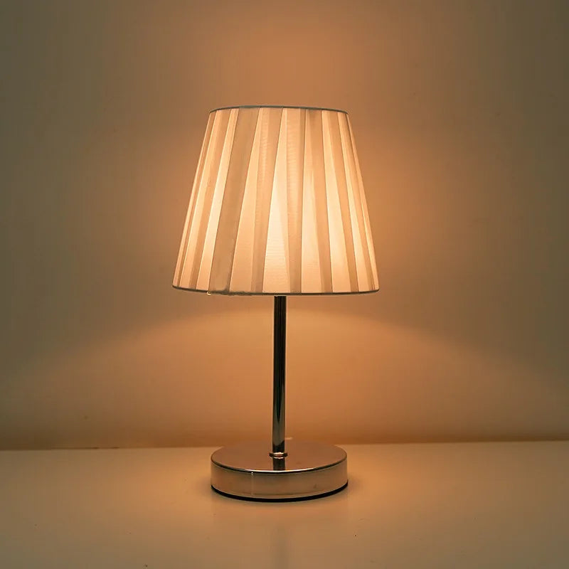 Fabric LED Desk Lamp USB Rechargeable Dimmable Wrought Iron Wood Base Bedside Night Light for Bedroom Study Dormitory