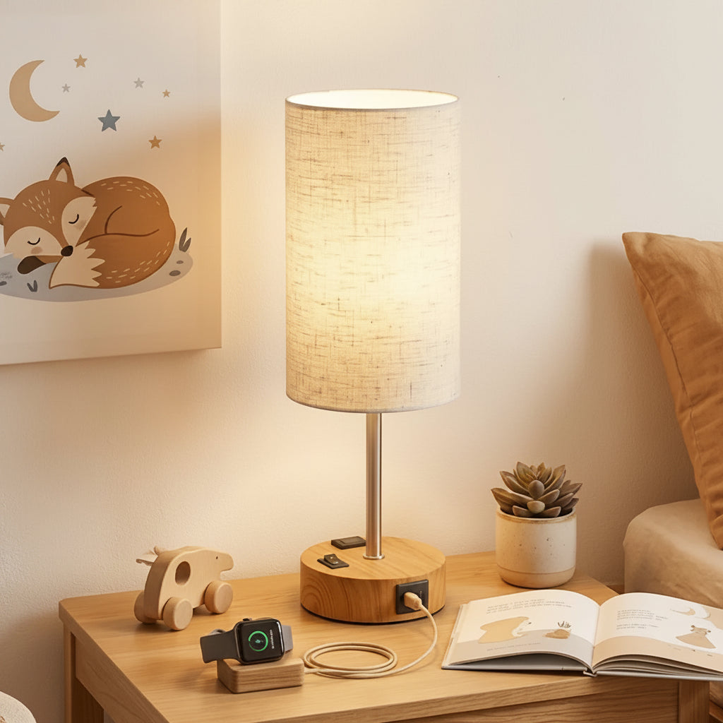 Dimmable LED Table Lamp with USB Charging Port and AC Outlet for Bedroom and Living Room