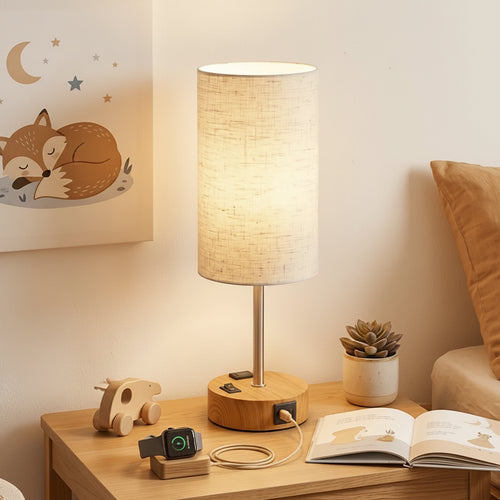 Dimmable LED Table Lamp with USB Charging Port and AC Outlet for Bedroom and Living Room
