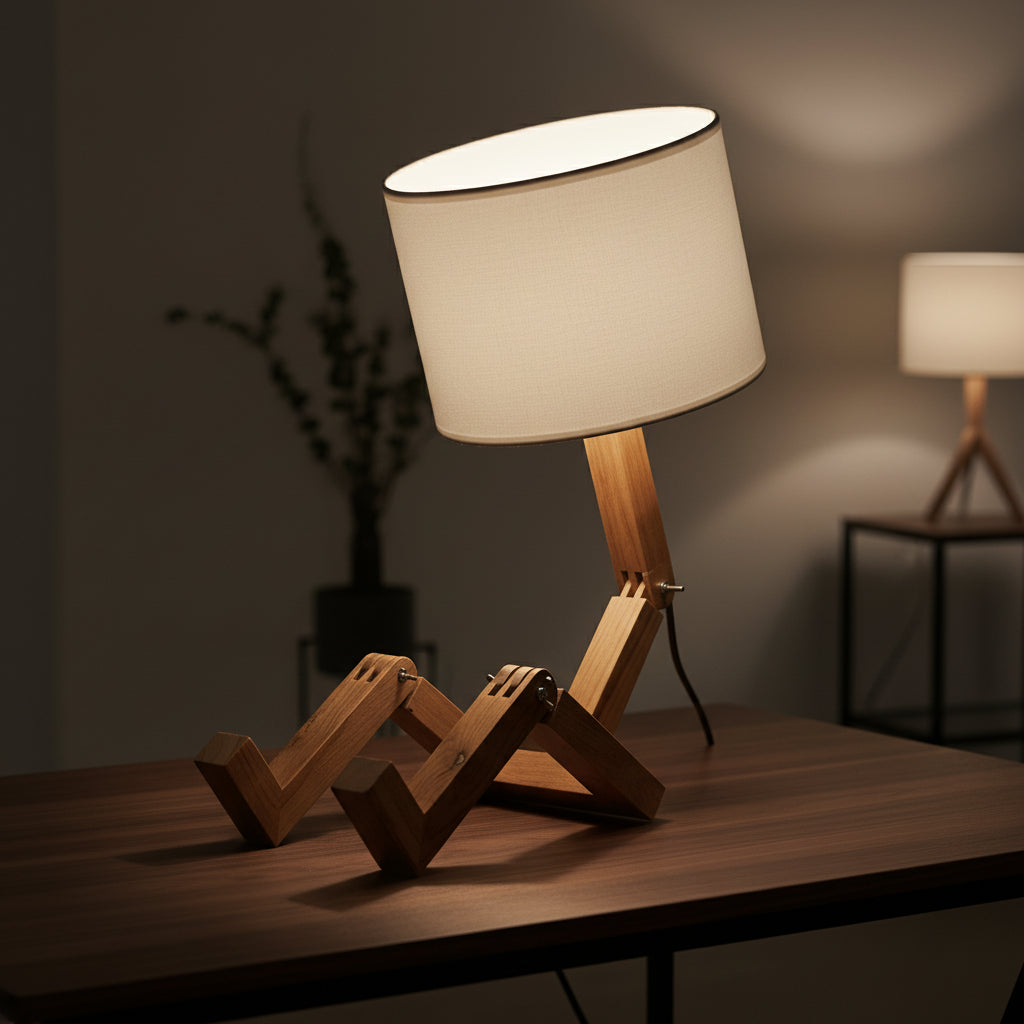 Wooden Robot Shape E27 LED Table Lamp Nordic Desktop Night Light for Study and Bedroom