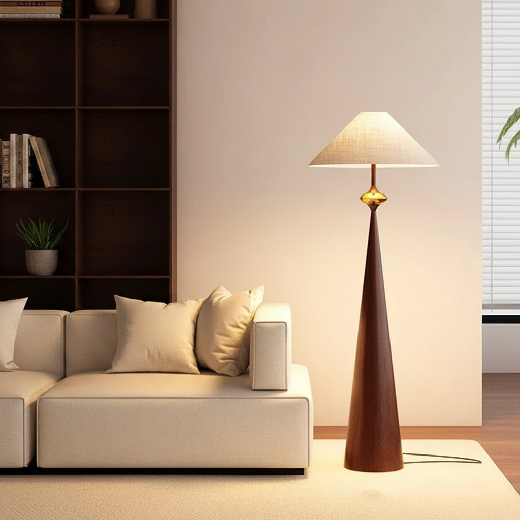 French Medieval Fabric Walnut LED Floor Lamp for Bedroom Living Room and Apartment