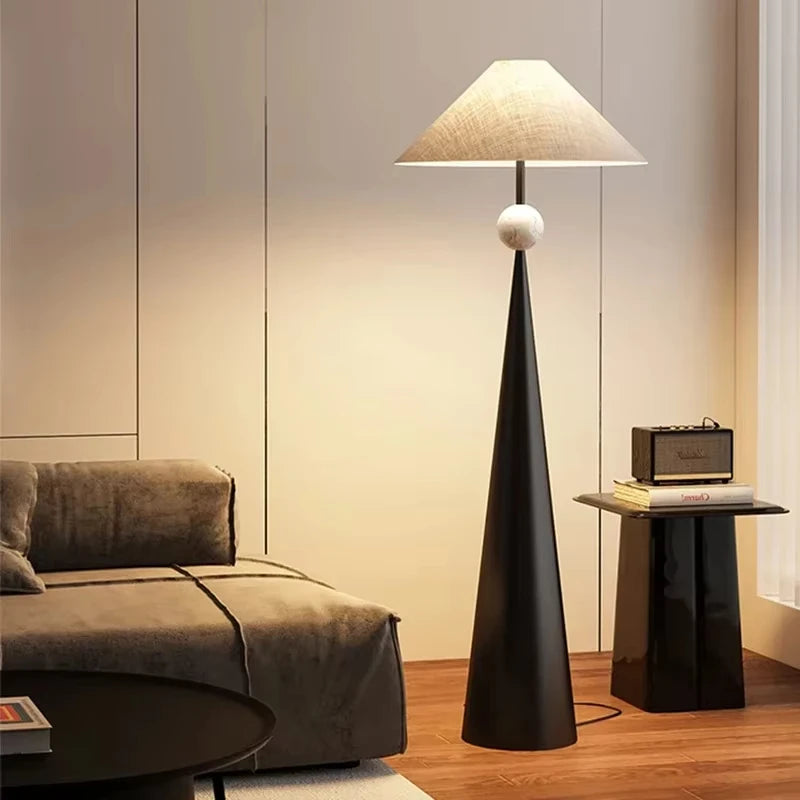 French Medieval Fabric Walnut LED Floor Lamp for Bedroom Living Room and Apartment