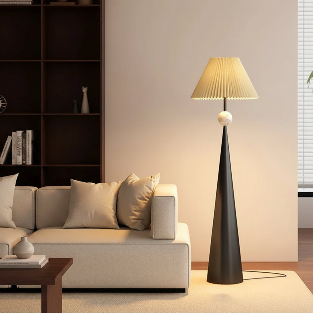 French Medieval Fabric Walnut LED Floor Lamp for Bedroom Living Room and Apartment
