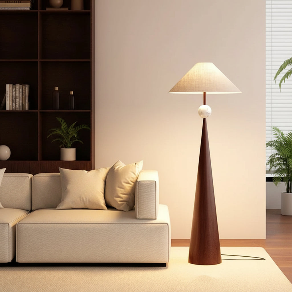 French Medieval Fabric Walnut LED Floor Lamp for Bedroom Living Room and Apartment
