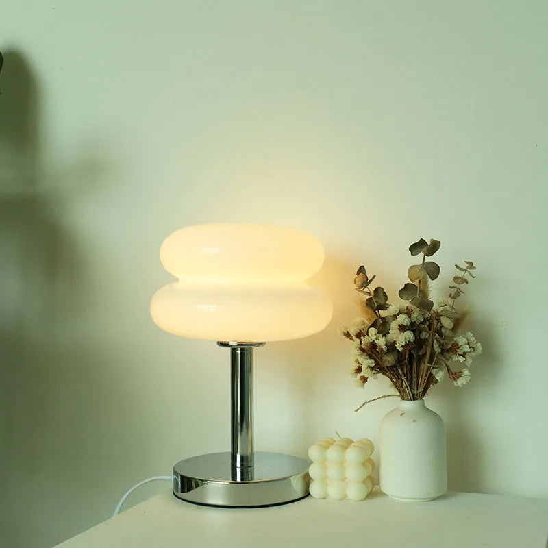 Macaron Glass LED Table Lamp with Trichromatic Dimming for Bedroom and Living Room