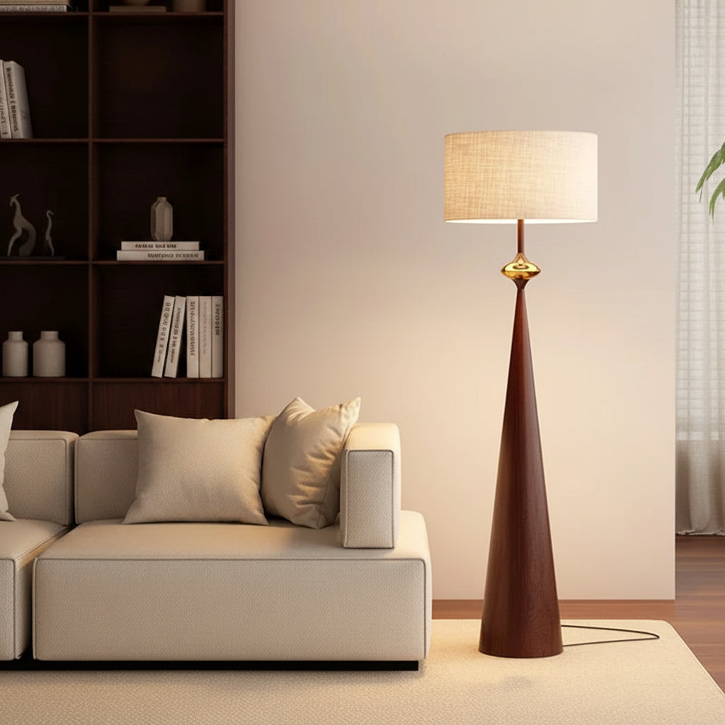French Medieval Fabric Walnut LED Floor Lamp for Bedroom Living Room and Apartment