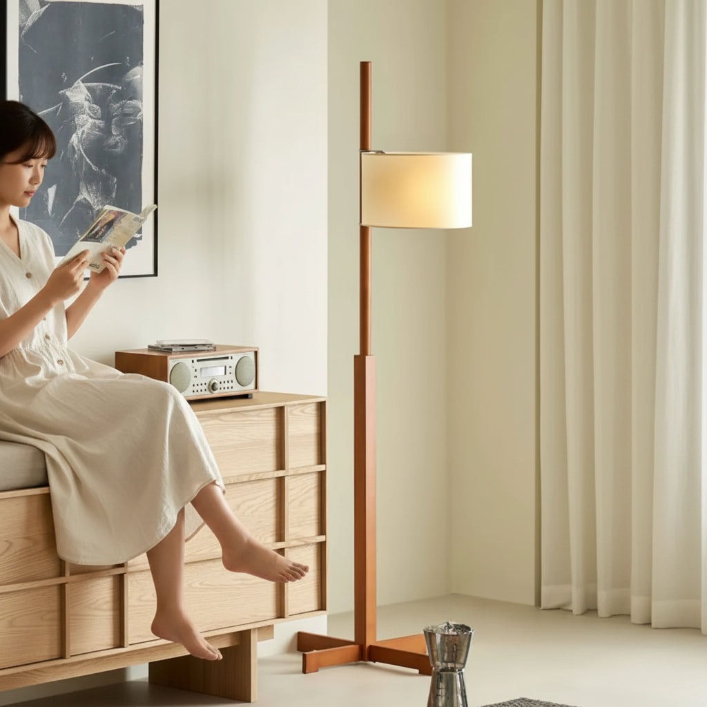Retro Walnut Solid Wood Floor Lamp for Living Room Bedroom and Study