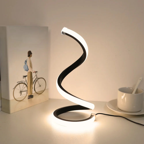 LED Spiral Desk Lamp with 3-Color Dimming USB Rechargeable for Bedroom and Study