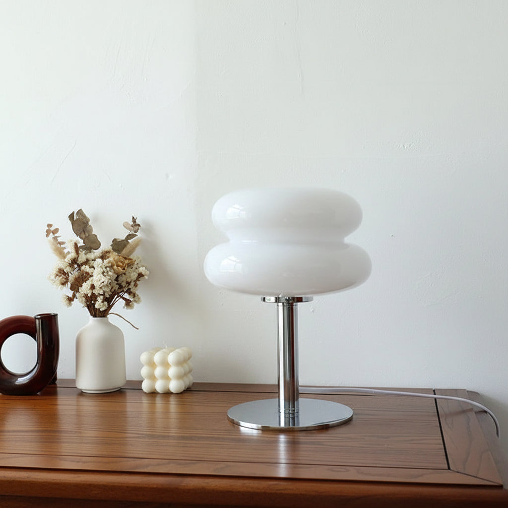 Macaron Glass LED Table Lamp with Trichromatic Dimming for Bedroom and Living Room