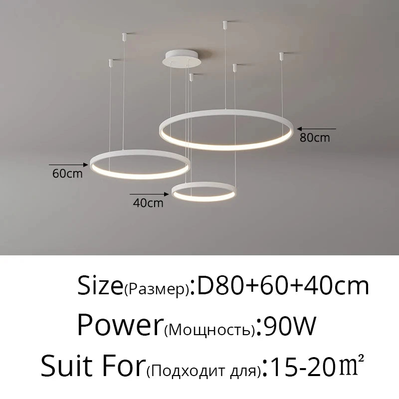Black Rings Simple Style Modern Pendant Light Minimalist Chandelier Living Room Restaurant Dimmable Remote Lamp Home Decoration
