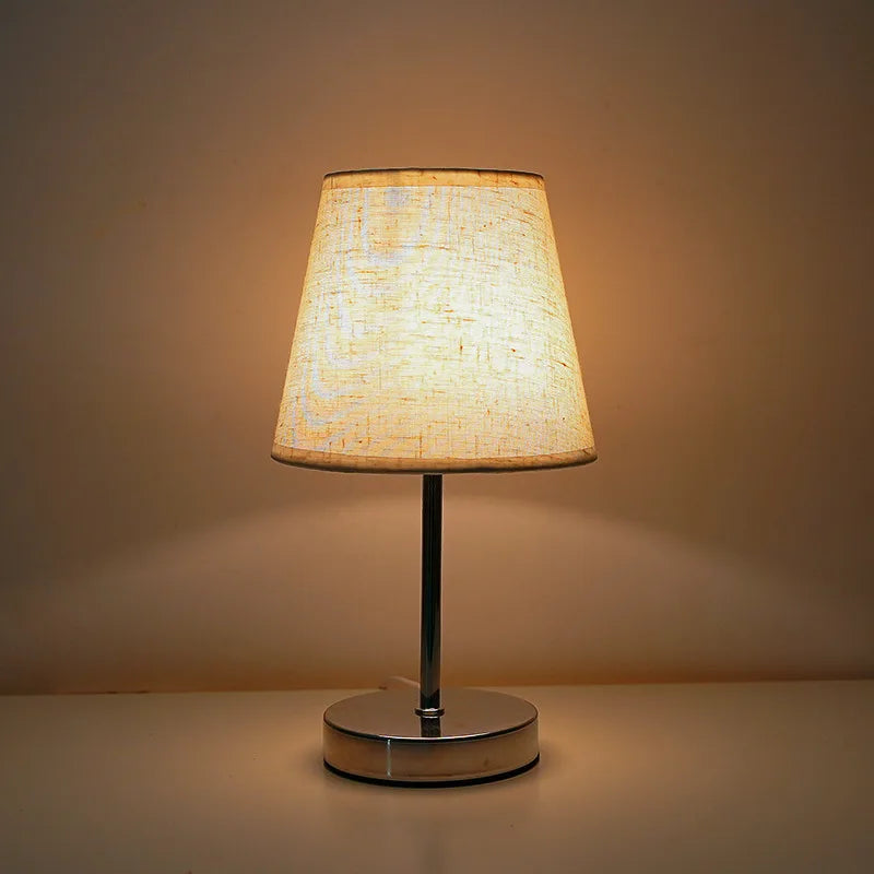 Fabric LED Desk Lamp USB Rechargeable Dimmable Wrought Iron Wood Base Bedside Night Light for Bedroom Study Dormitory
