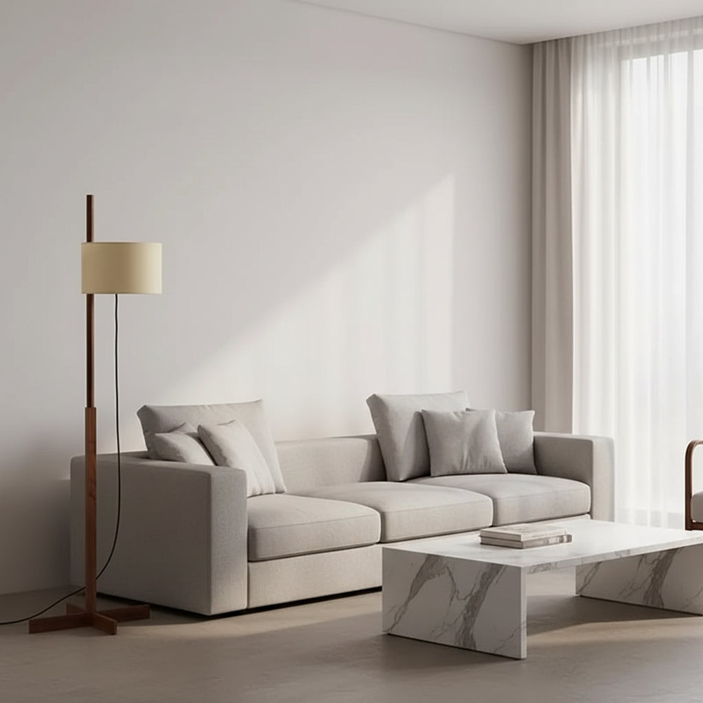 Retro Walnut Solid Wood Floor Lamp for Living Room Bedroom and Study