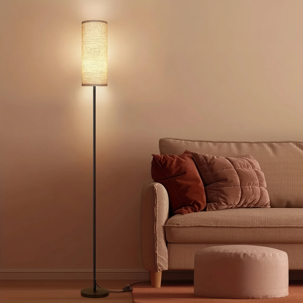 Modern LED Floor Lamp Stepless Dimmable Linen Shade Foot Switch Remote Control Standing Light for Bedroom Living Room Office