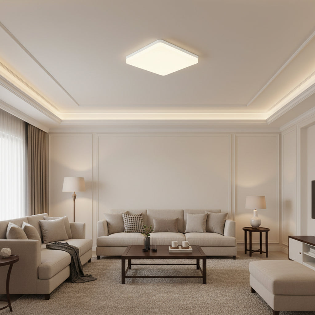 Square LED Ceiling Lamp with 3-Color Temperature for Bedroom and Living Room