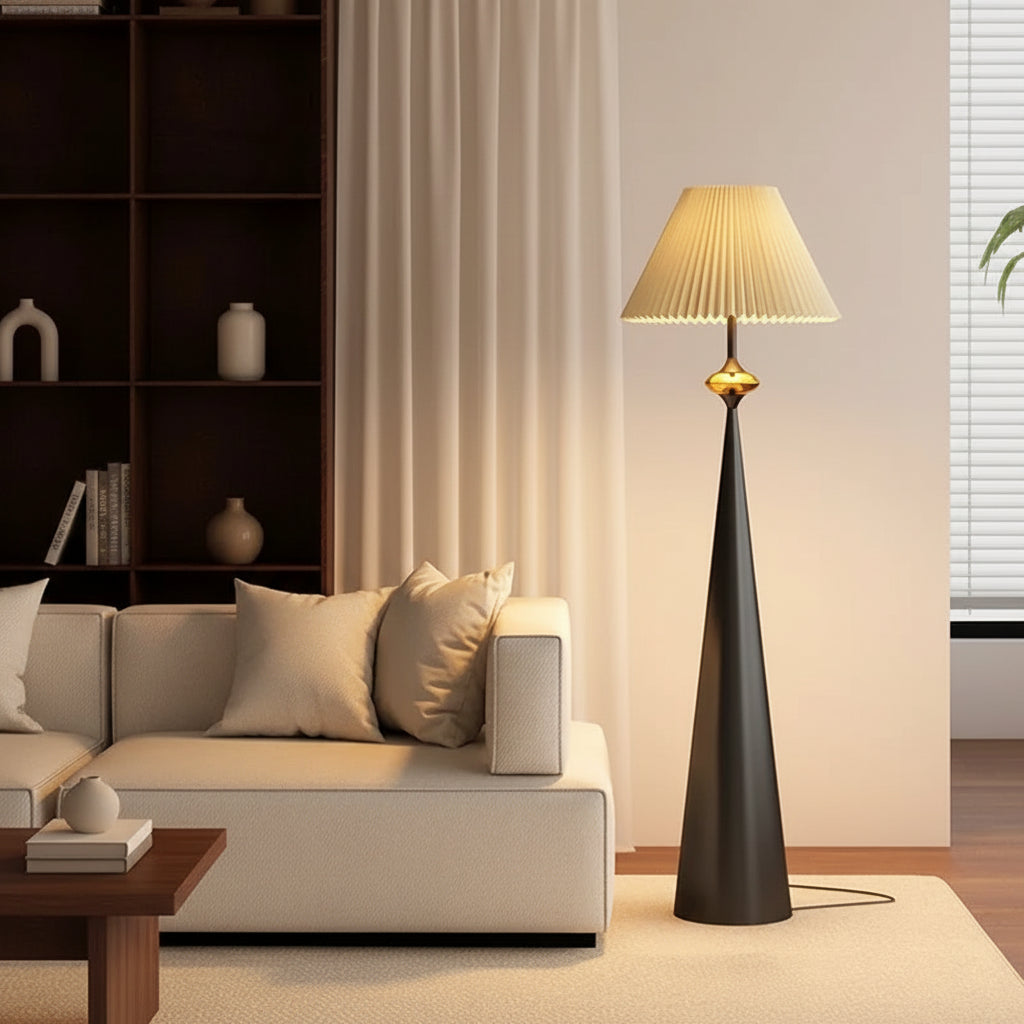 French Medieval Fabric Walnut LED Floor Lamp for Bedroom Living Room and Apartment