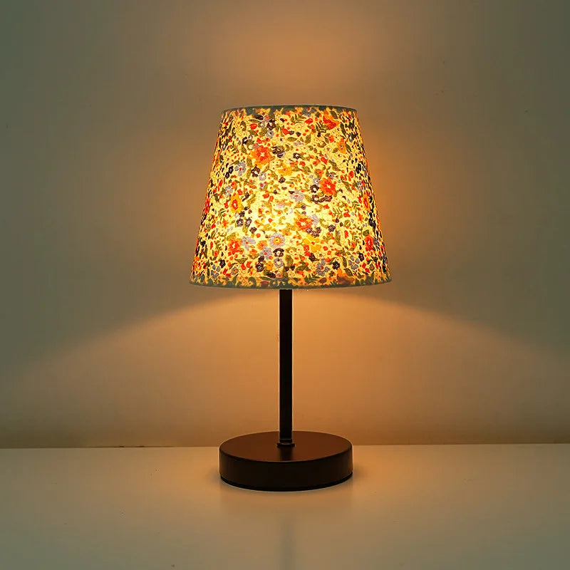 Fabric LED Desk Lamp USB Rechargeable Dimmable Wrought Iron Wood Base Bedside Night Light for Bedroom Study Dormitory