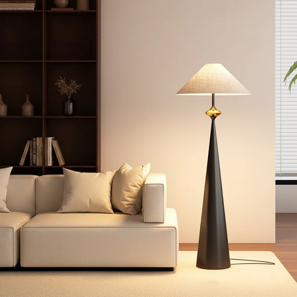 French Medieval Fabric Walnut LED Floor Lamp for Bedroom Living Room and Apartment