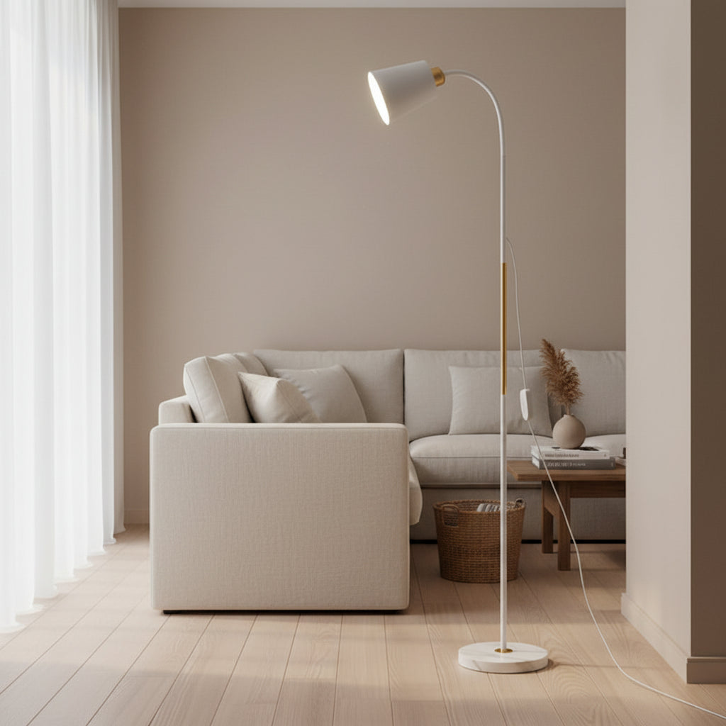 Modern Wrought Iron LED Floor Lamp with Adjustable Head for Bedroom and Living Room