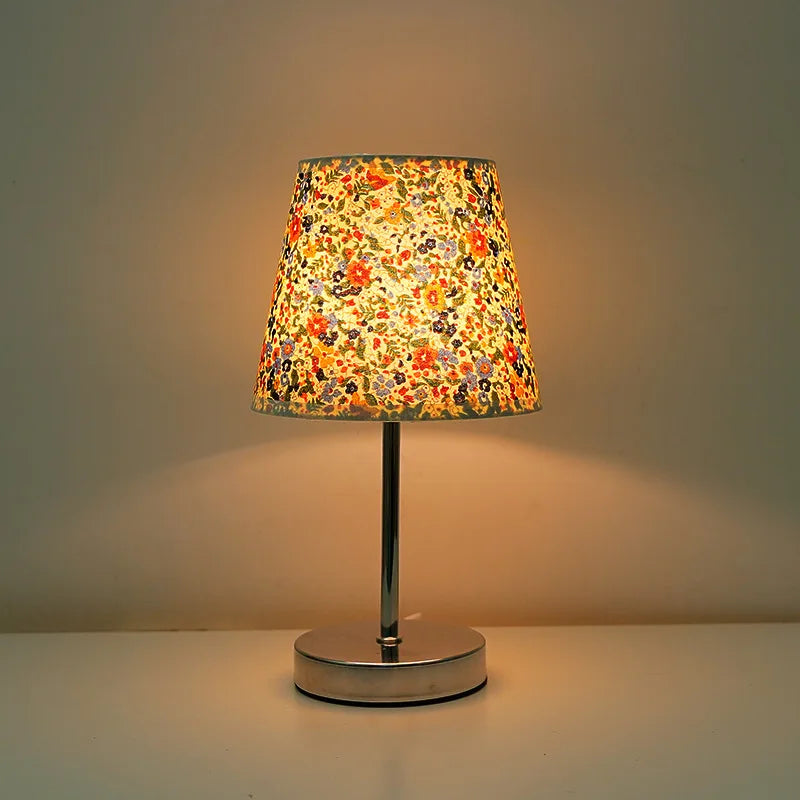 Fabric LED Desk Lamp USB Rechargeable Dimmable Wrought Iron Wood Base Bedside Night Light for Bedroom Study Dormitory