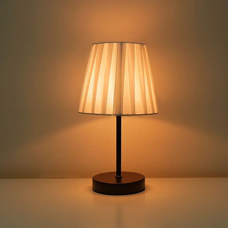 Fabric LED Desk Lamp USB Rechargeable Dimmable Wrought Iron Wood Base Bedside Night Light for Bedroom Study Dormitory