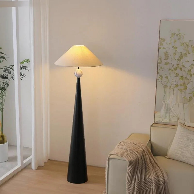 French Medieval Fabric Walnut LED Floor Lamp for Bedroom Living Room and Apartment