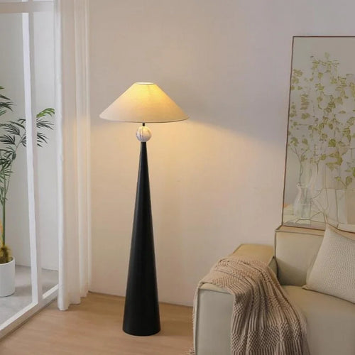 French Medieval Fabric Walnut LED Floor Lamp for Bedroom Living Room and Apartment