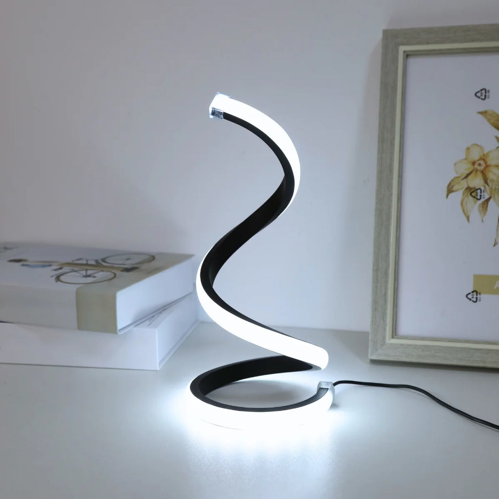 LED Spiral Desk Lamp with 3-Color Dimming USB Rechargeable for Bedroom and Study