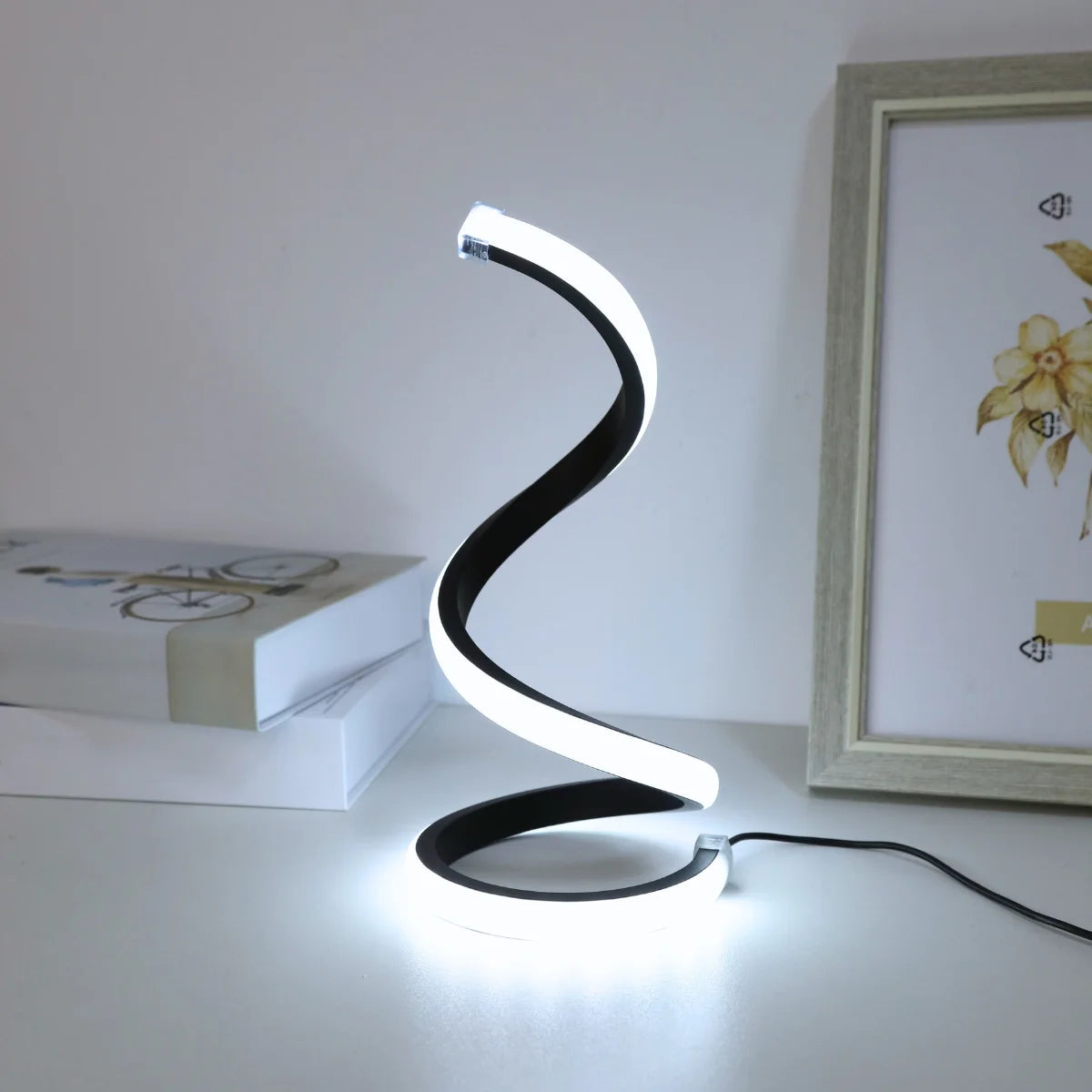 LED Spiral Desk Lamp with 3-Color Dimming USB Rechargeable for Bedroom and Study