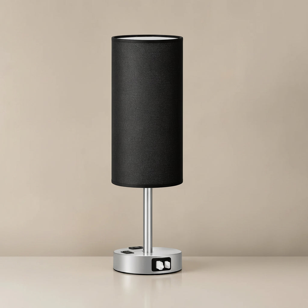 Dimmable LED Table Lamp with USB Charging Port and AC Outlet for Bedroom and Living Room