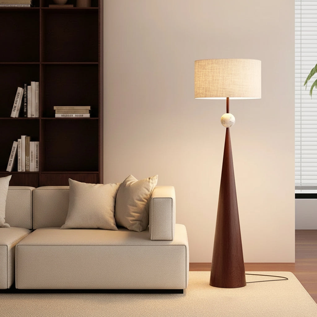 French Medieval Fabric Walnut LED Floor Lamp for Bedroom Living Room and Apartment