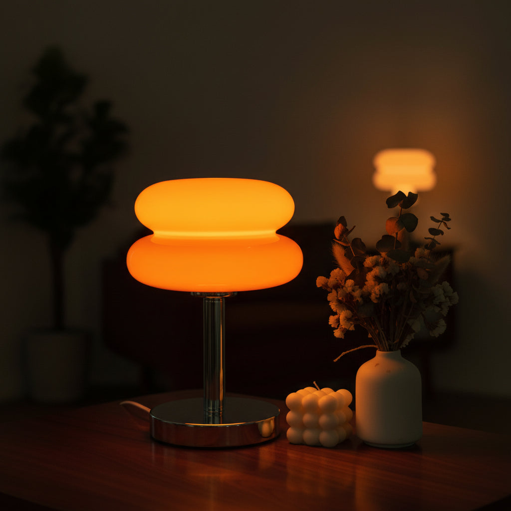 Macaron Glass LED Table Lamp with Trichromatic Dimming for Bedroom and Living Room