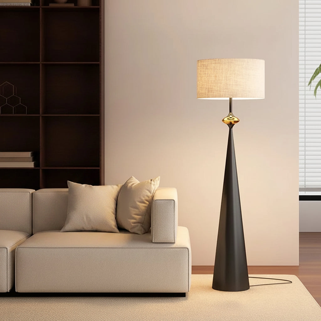 French Medieval Fabric Walnut LED Floor Lamp for Bedroom Living Room and Apartment