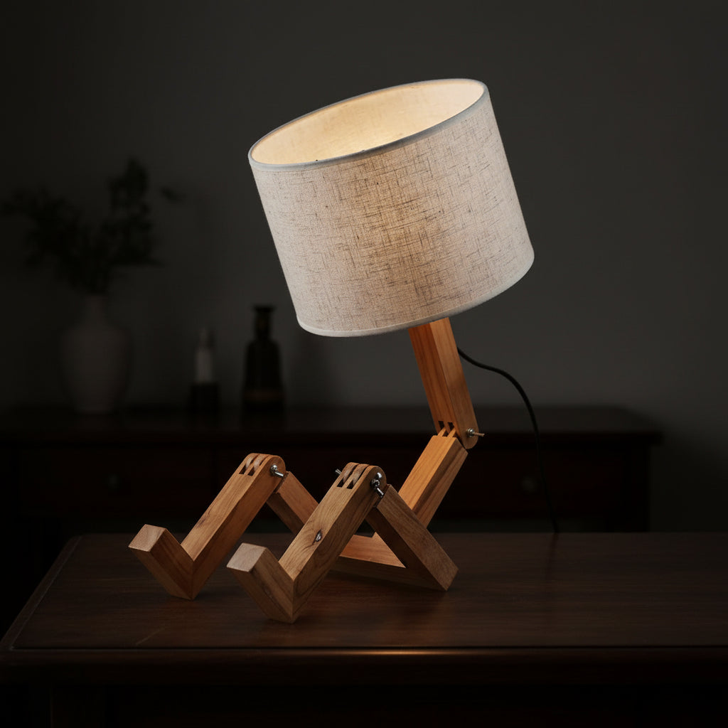 Wooden Robot Shape E27 LED Table Lamp Nordic Desktop Night Light for Study and Bedroom