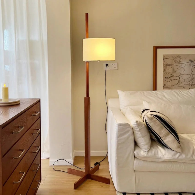 Retro Walnut Solid Wood Floor Lamp for Living Room Bedroom and Study