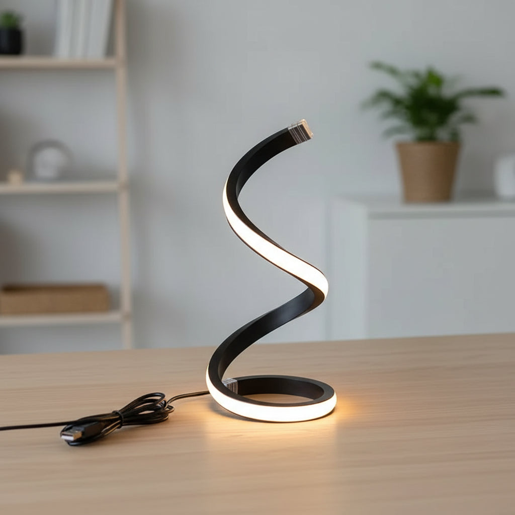 LED Spiral Desk Lamp with 3-Color Dimming USB Rechargeable for Bedroom and Study