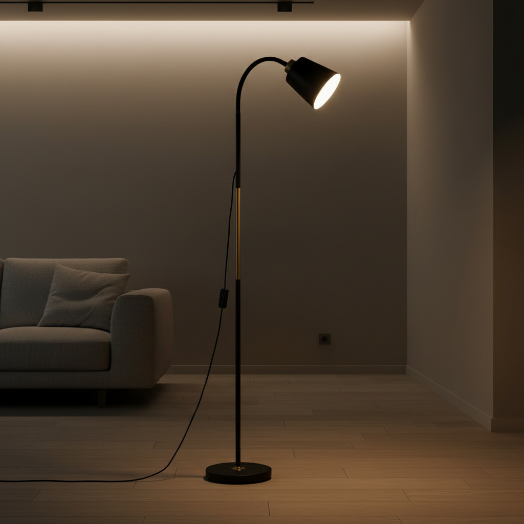 Modern Wrought Iron LED Floor Lamp with Adjustable Head for Bedroom and Living Room