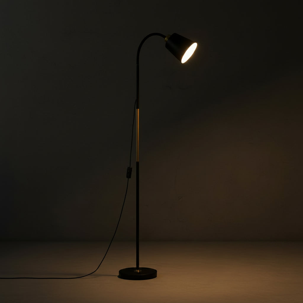 Modern Wrought Iron LED Floor Lamp with Adjustable Head for Bedroom and Living Room