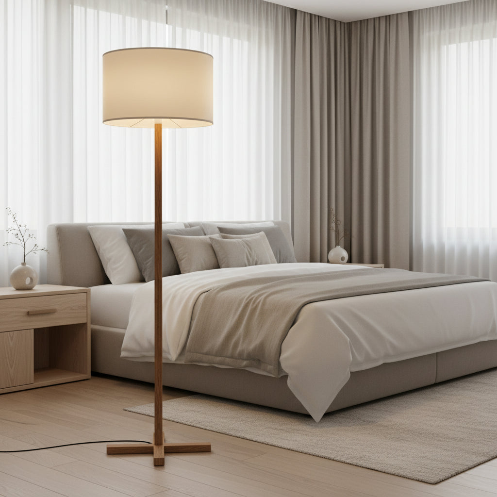 Retro Walnut Solid Wood Floor Lamp for Living Room Bedroom and Study