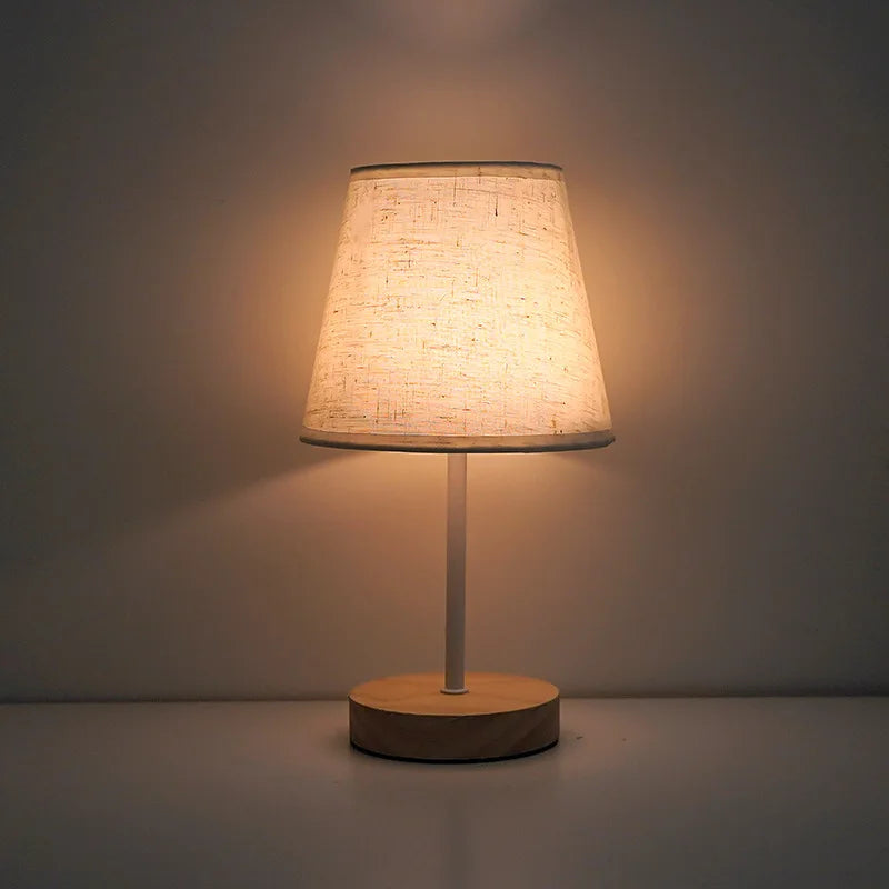Fabric LED Desk Lamp USB Rechargeable Dimmable Wrought Iron Wood Base Bedside Night Light for Bedroom Study Dormitory